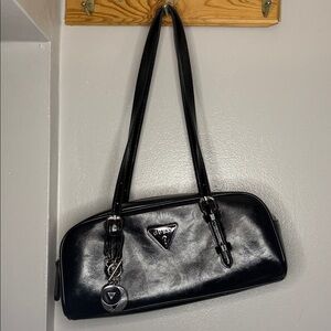 GUESS Black Patent Shoulder Bag with Branded Charm